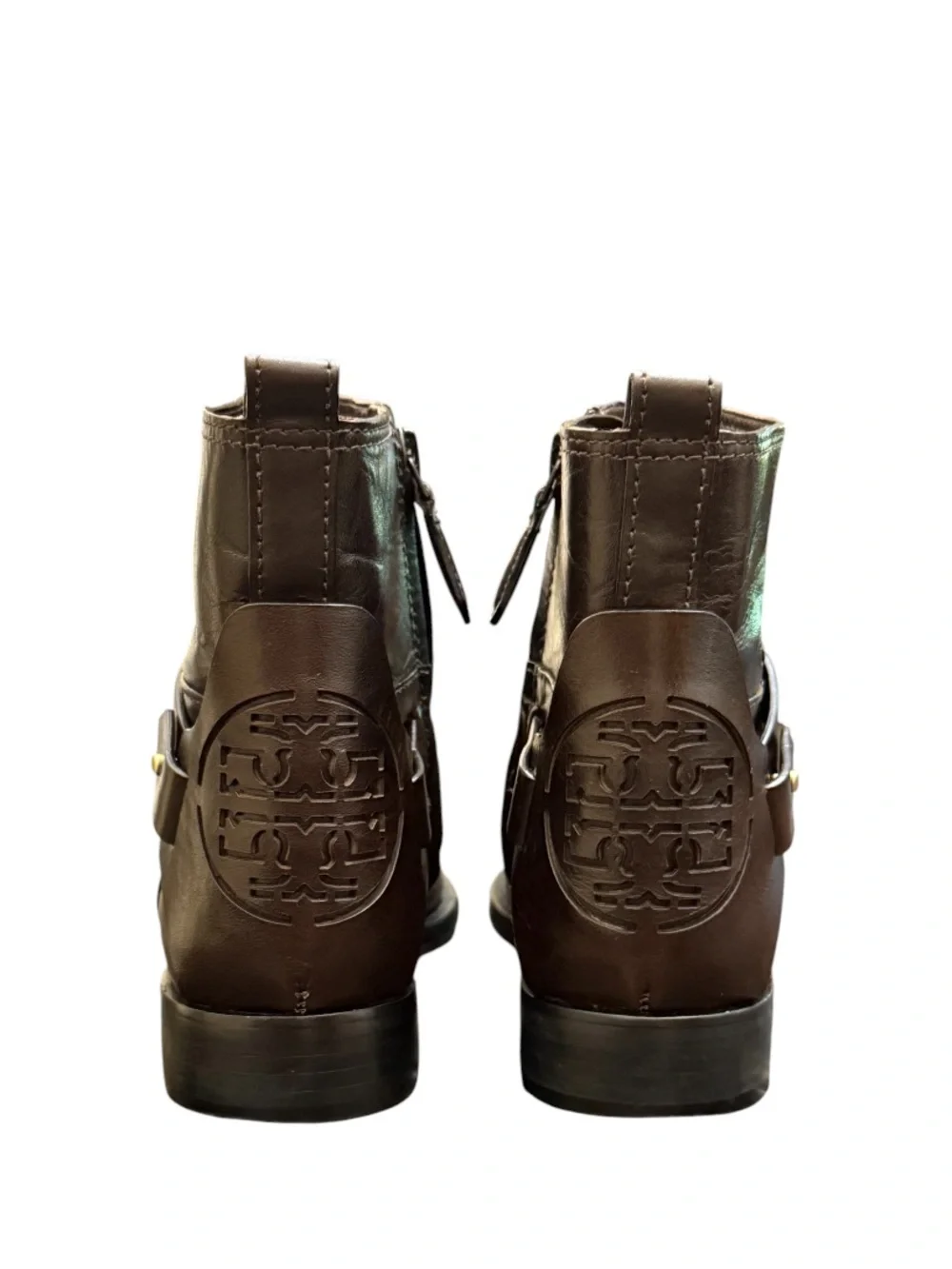 TORY BURCH - BROWN ALL LEATHER “COLTON” ANKLE BOOTIES